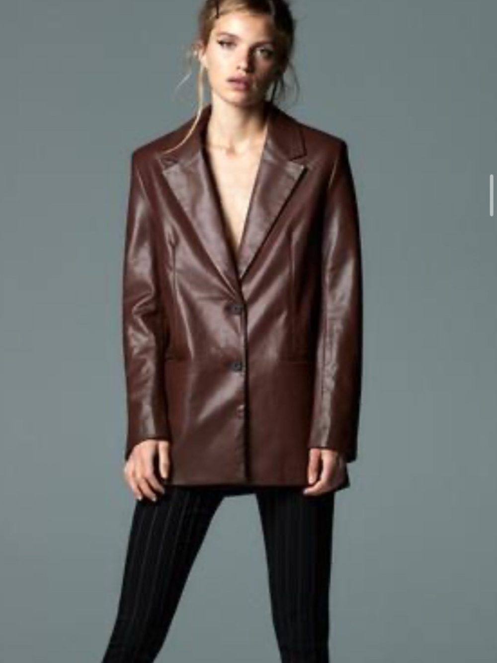 Zara Brown faux Leather Blazer Jacket